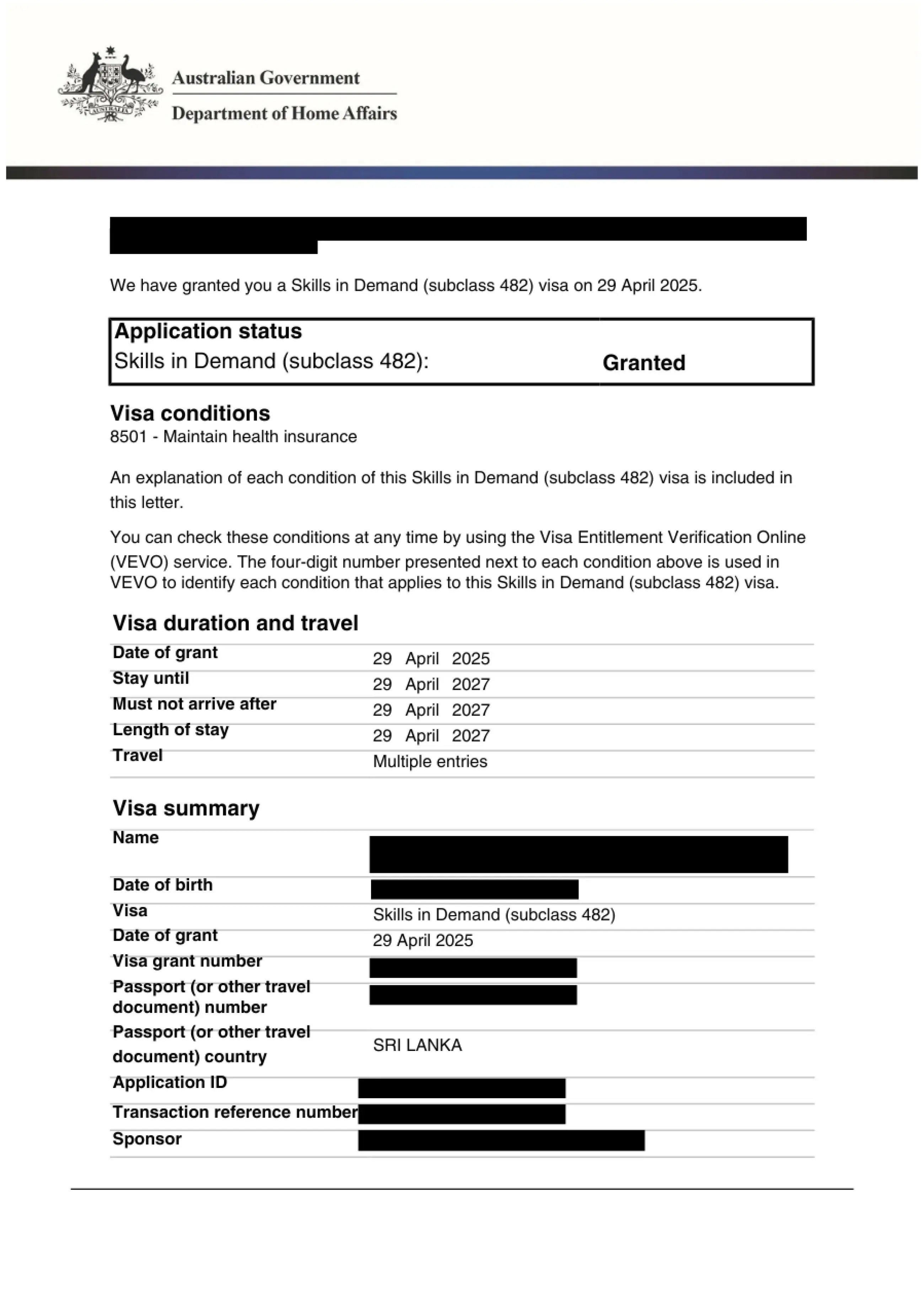 visa grant