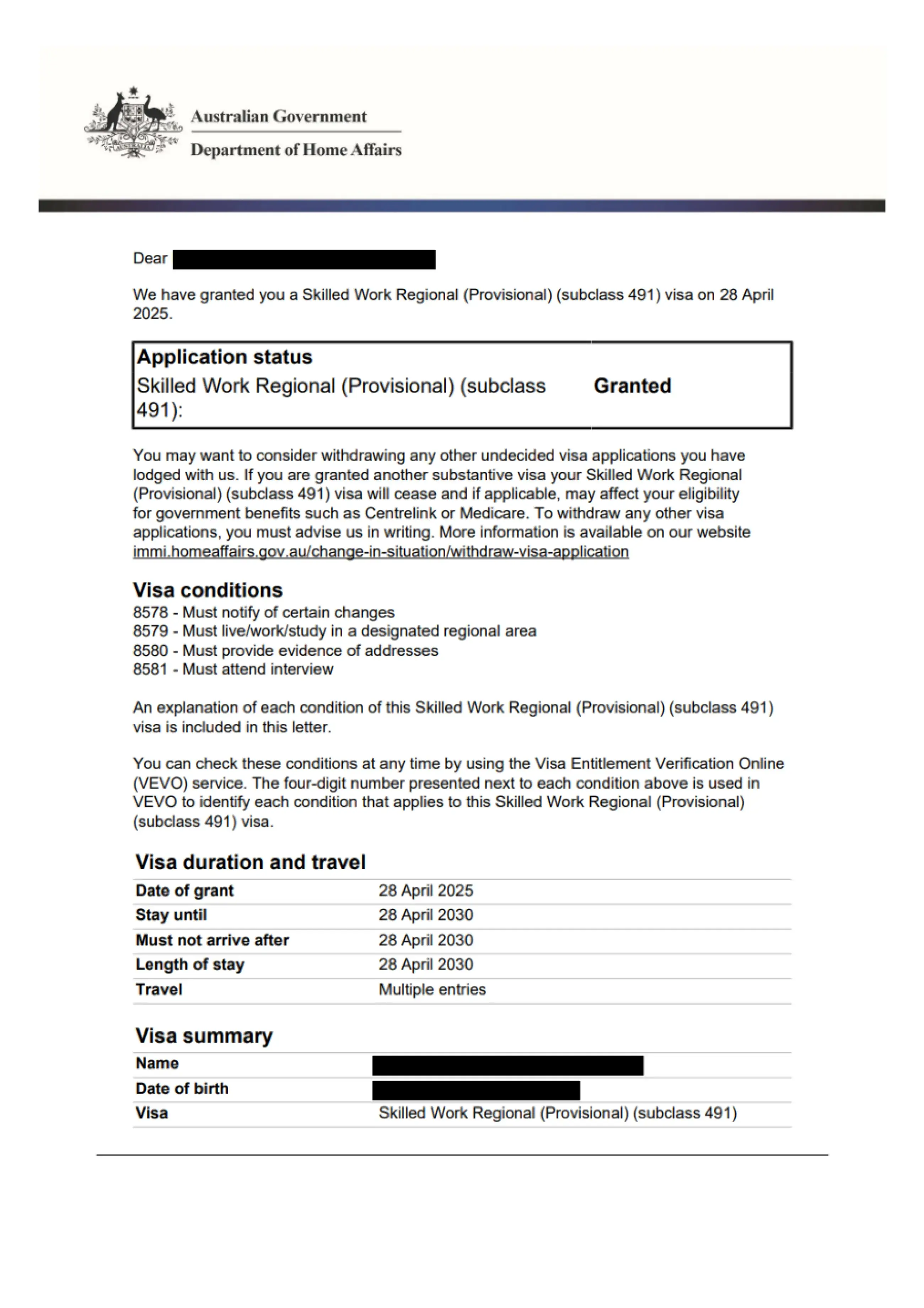 visa grant